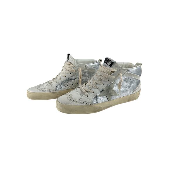Golden Goose 'Mid Star' Silver Leather Distressed Suede-Trimmed Metallic - Picture 3 of 7